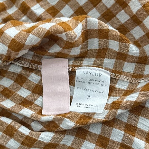 SAYLOR Glenny Gingham Puff Sleeve Top Orange White Size L - Picture 7 of 10